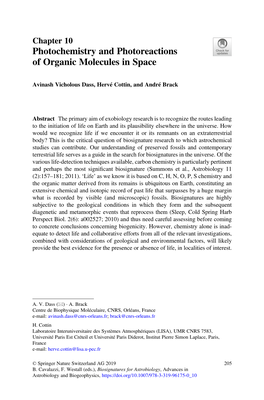 Photochemistry and Photoreactions of Organic Molecules in Space