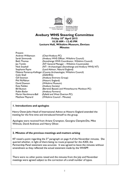 Avebury WHS Steering Committee Minutes-April 2015