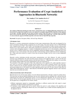 Performance Evaluation of Crypt Analytical Approaches in Bluetooth Networks