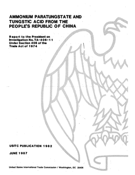 Ammonium Paratungstate and Tungstic Acid from the People's Republic of China, Provided for in Items