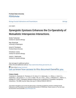 Synergistic Epistasis Enhances the Co-Operativity of Mutualistic Interspecies Interactions