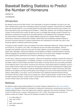 Baseball Batting Statistics to Predict the Number of Homeruns