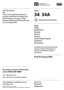 34 Times Are Changed with Additional Journeys Introduced on Sundays and 34 34A Public Holidays