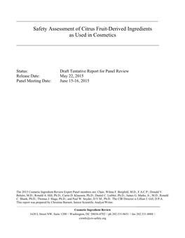 Safety Assessment of Citrus Fruit-Derived Ingredients As Used in Cosmetics