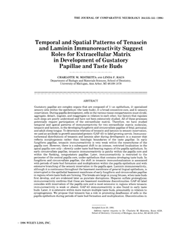 Temporal and Spatial Patterns of Tenascin and Laminin Immunoreactivity Suggest Roles for Extracellular Matrix in Development of Gustatory Papillae and Taste Buds