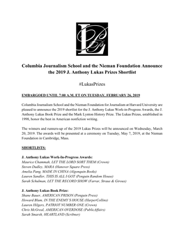 Columbia Journalism School and the Nieman Foundation Announce the 2019 J