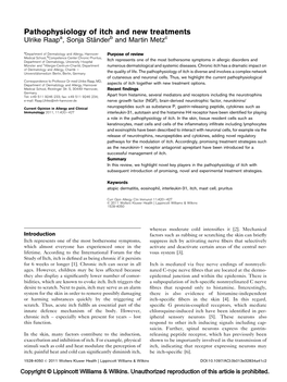 Pathophysiology of Itch and New Treatments Ulrike Raapa, Sonja Sta¨Nderb and Martin Metzc