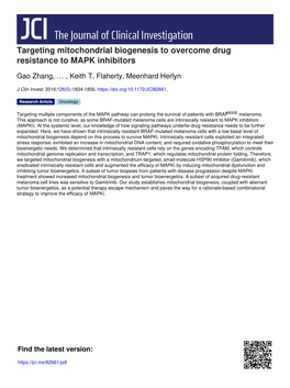 Targeting Mitochondrial Biogenesis to Overcome Drug Resistance to MAPK Inhibitors