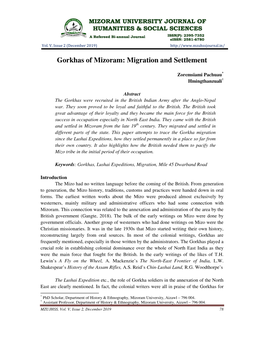 Gorkhas of Mizoram: Migration and Settlement