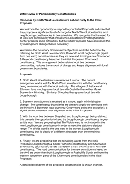 2018 Review of Parliamentary Constituencies Response by North