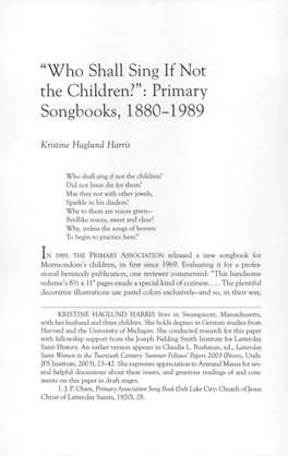 "Who Shall Sing If Not the Children?": Primary Songbooks, 1880-1989