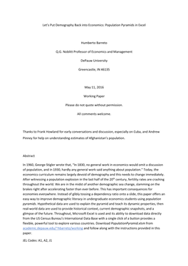 Let's Put Demography Back Into Economics: Population Pyramids In