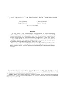 Optimal Logarithmic Time Randomized Suffix Tree Construction