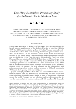 Preliminary Study of a Prehistoric Site in Northern Laos