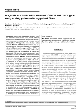 Diagnosis of Mitochondrial Diseases: Clinical and Histological Study of Sixty Patients with Ragged Red Fibers