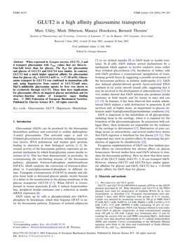 GLUT2 Is a High Affinity Glucosamine Transporter