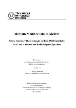 Medium Modifications of Mesons