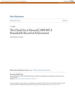 THE CHEEK ERA at HOWARD (1969-89) a Remarkable Record of Achievement NEW SCHOOLS ESTABLISHED in the CHEEK ERA