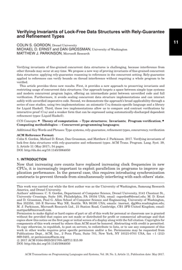 Verifying Invariants of Lock-Free Data Structures with Rely-Guarantee and Reﬁnement Types 11 COLIN S