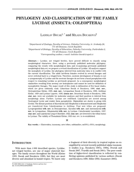 Phylogeny and Classification of the Family Lycidae (Insecta: Coleoptera)