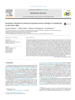 Economic Valuation of Cultural Ecosystem Service Changes to A