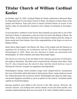 Titular Church of William Cardinal Keeler