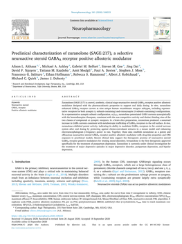 SAGE-217), a Selective Neuroactive Steroid GABAA Receptor Positive Allosteric Modulator