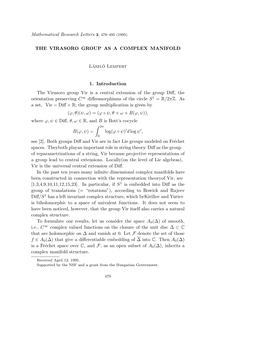 (1995) the VIRASORO GROUP AS a COMPLEX MANIFOLD László Lempert 1. Introduction