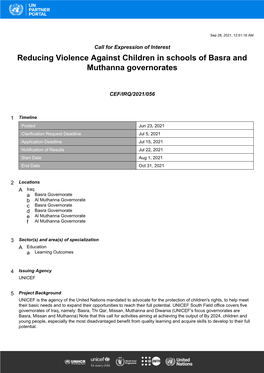 Reducing Violence Against Children in Schools of Basra and Muthanna Governorates