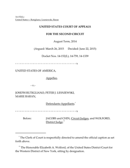 UNITED STATES COURT of APPEALS for the SECOND CIRCUIT August Term, 2014 (Argued: March 26, 2015 Decided: June 22, 2015) Dock