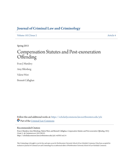 Compensation Statutes and Post-Exoneration Offending Evan J