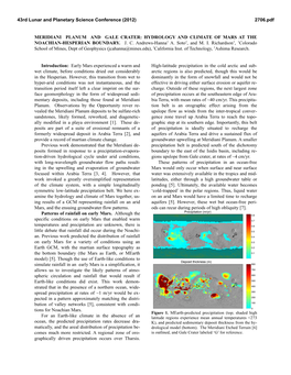 Meridiani Planum and Gale Crater: Hydrology and Climate of Mars at the Noachian-Hesperian Boundary