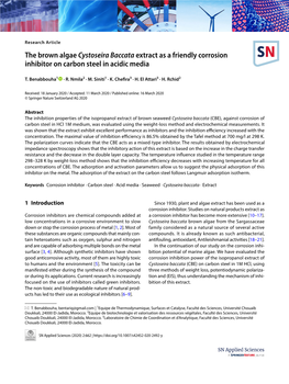 The Brown Algae Cystoseira Baccata Extract As a Friendly Corrosion Inhibitor on Carbon Steel in Acidic Media