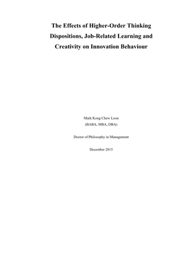 The Effects of Higher-Order Thinking Dispositions, Job-Related Learning and Creativity on Innovation Behaviour