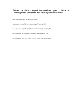 Failure to Detect Equid Herpesvirus Type 1 DNA in Thoroughbred Placentae and Healthy New-Born Foals