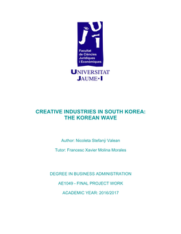 Creative Industries in South Korea: the Korean Wave