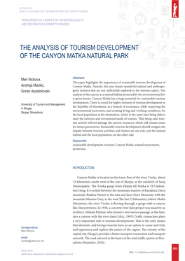 The Analysis of Tourism Development of the Canyon Matka Natural Park