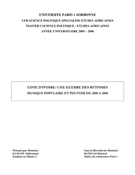 Musique Populaire Ivoirienne Et Pouvoir De 2000 À Aujourd'hui