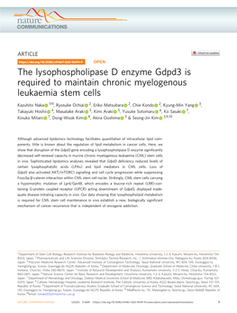 The Lysophospholipase D Enzyme Gdpd3 Is Required to Maintain