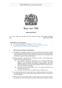 Bees Act 1980
