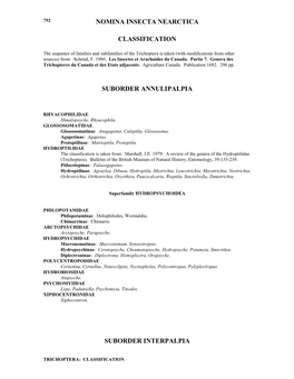 Classification of the Trichoptera