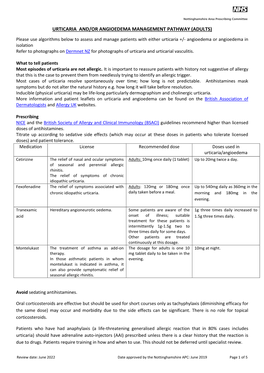 Urticaria And/Or Angioedema Management Pathway (Adults)