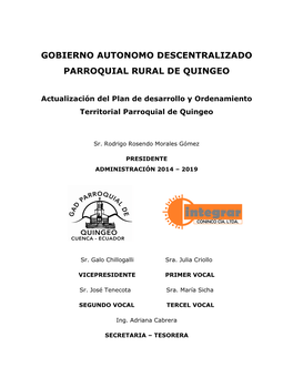 Actualización Del Plan De Desarrollo Y Ordenamiento Territorial Parroquial De Quingeo