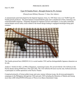 Type 94 Nambu Pistol - Brought Home by PA Airmen (Pennsylvania Military Museum, T