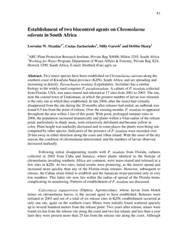 Establishment of Two Biocontrol Agents on Chromolaena Odorata in South Africa