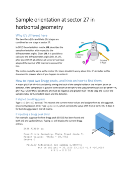 Sample Orientation at Sector 27 in Horizontal Geometry Why It’S Different Here the Two-Theta (Tth) and Theta (Th) Stages Are Combined As One Stage at Sector 27