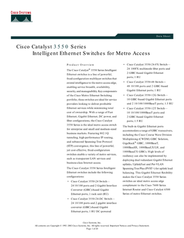 Cisco Catalyst 3550 Series Intelligent Ethernet Switches for Metro Access