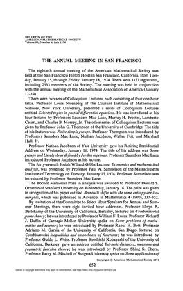 THE ANNUAL MEETING in SAN FRANCISCO the Eightieth Annual