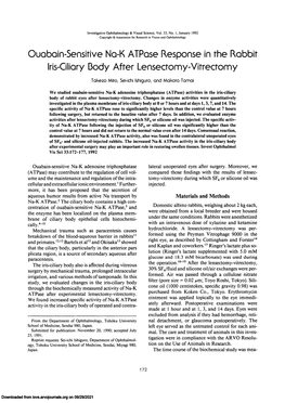 Ouabain-Sensitive Na-K Atpase Response in the Rabbit Iris-Ciliary Body After Lensectomy-Vitrectomy