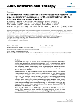 Fosamprenavir Or Atazanavir Once Daily Boosted with Ritonavir 100 Mg